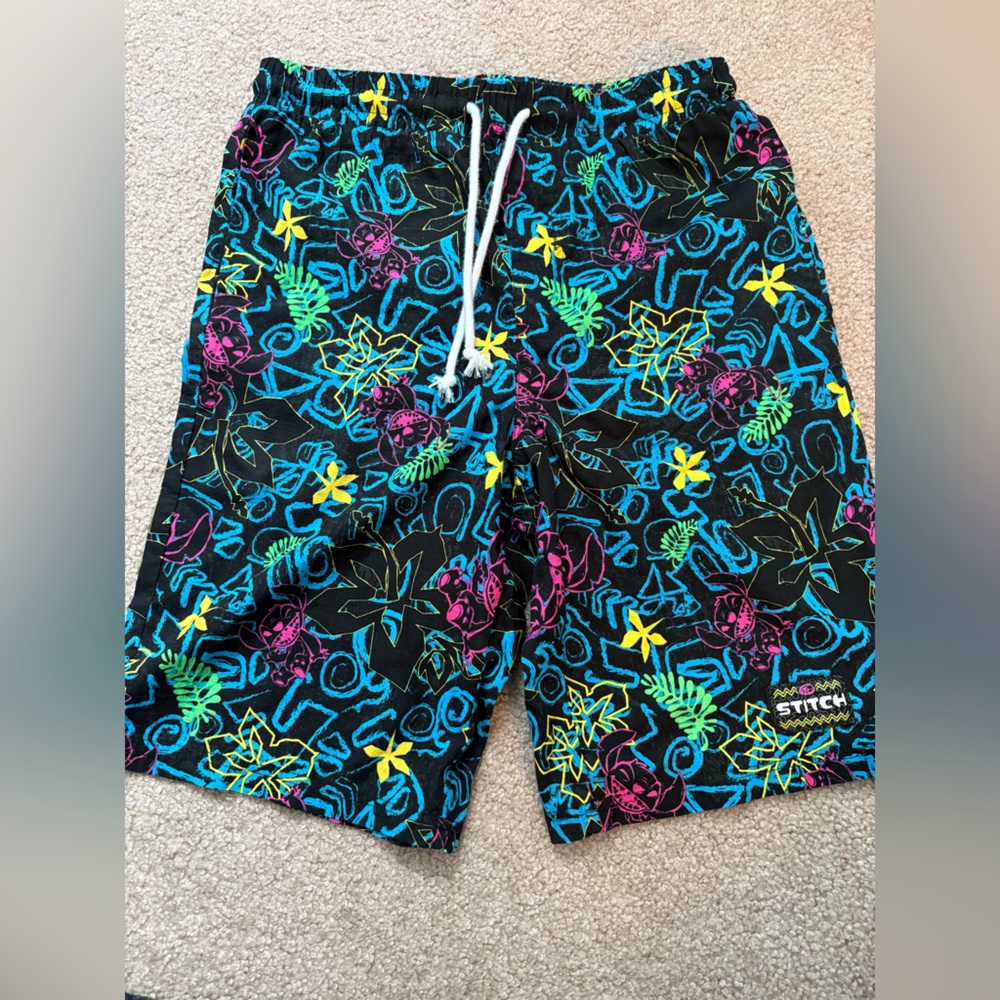 Disney Black and Multicolor Patterned Stitch Shorts